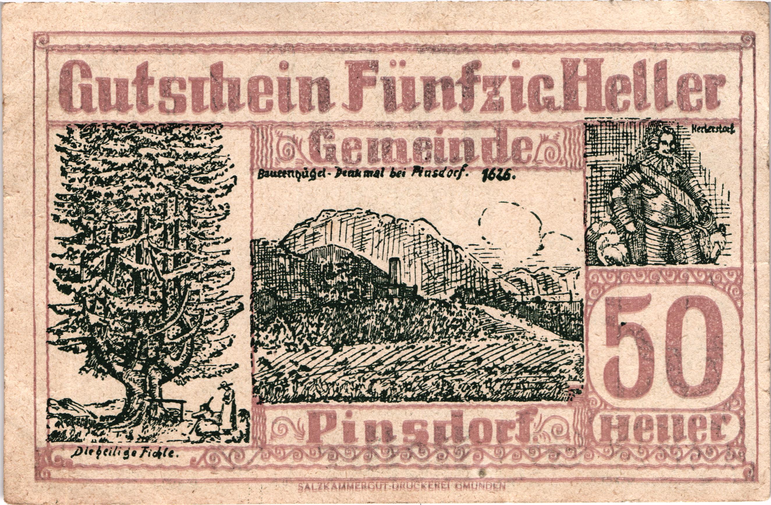 50 Heller, Notgeldschein der Gemeinde Pinsdorf, Oberösterreich
