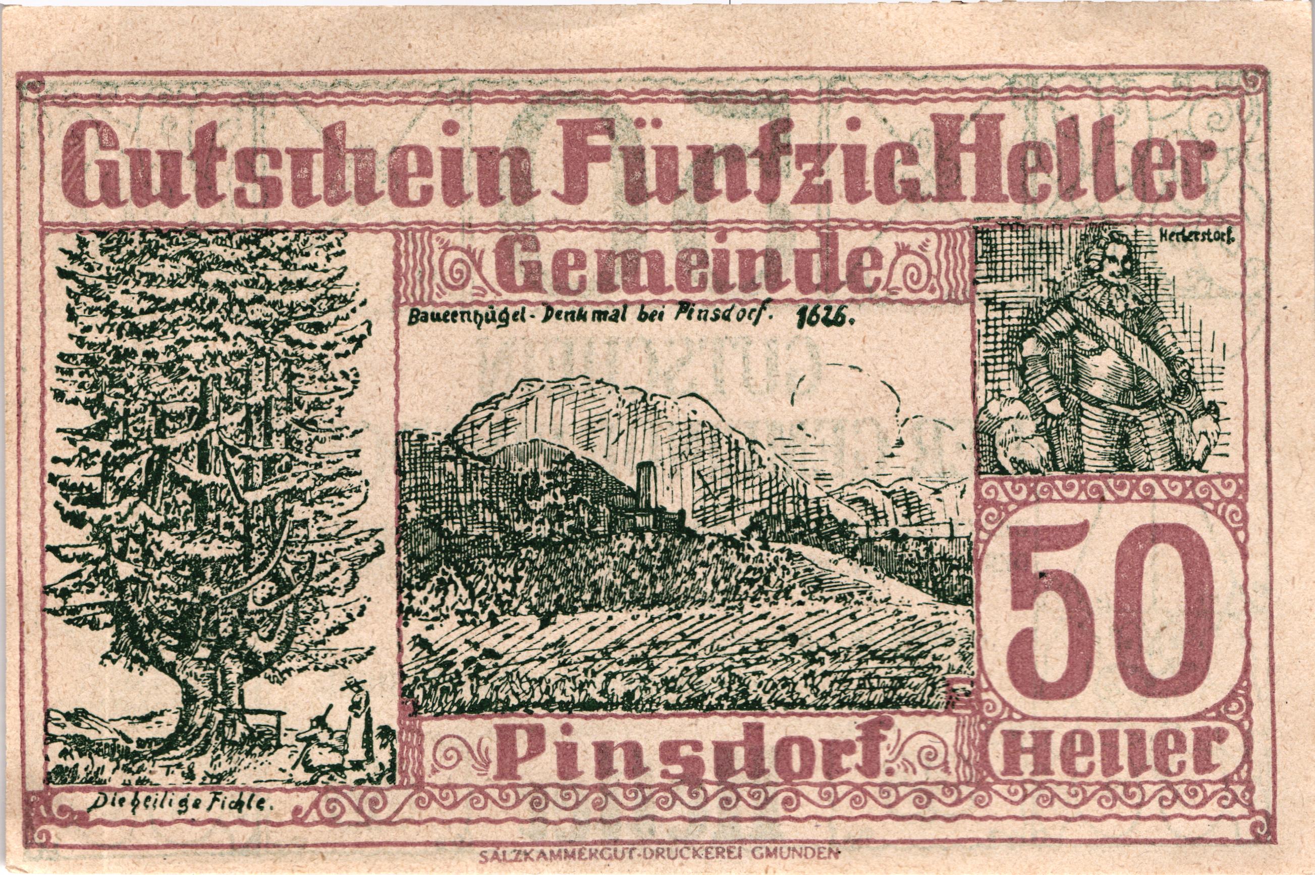 50 Heller, Notgeldschein der Gemeinde Pinsdorf, Oberösterreich